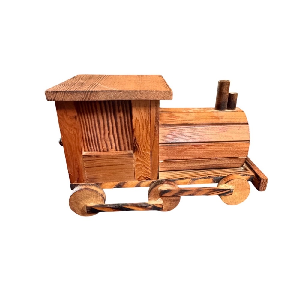 Vintage Wooden Train Locomotive Coaster Set Rustic Caddy 7 Piece